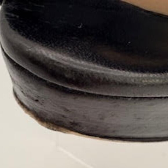 Michael Kors Black Leather Platform Heels Peep Toe Gold Buckle Women’s 6.5 - Picture 12 of 16